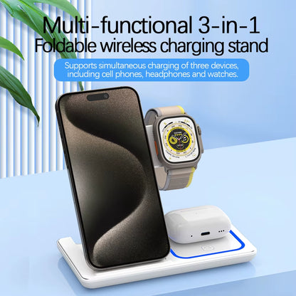 Wholesale Portable 3 in 1 Multifunction Fast Wireless Charging Stand 15W Phone 3 in 1 Foldable Wireless Charger