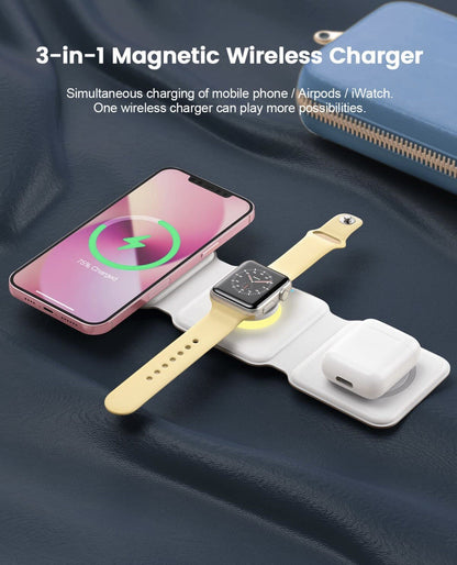 3-In-1 Fast Wireless Magnetic Foldable Charging Station for Apple