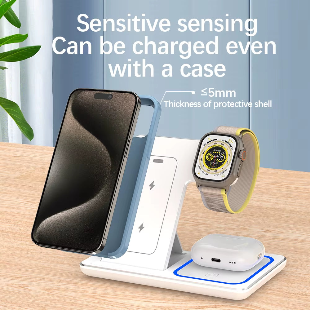 Wholesale Portable 3 in 1 Multifunction Fast Wireless Charging Stand 15W Phone 3 in 1 Foldable Wireless Charger