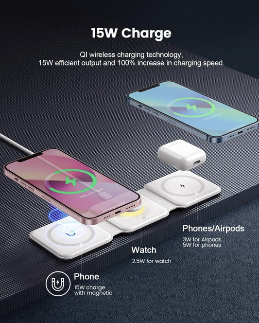 3-In-1 Fast Wireless Magnetic Foldable Charging Station for Apple